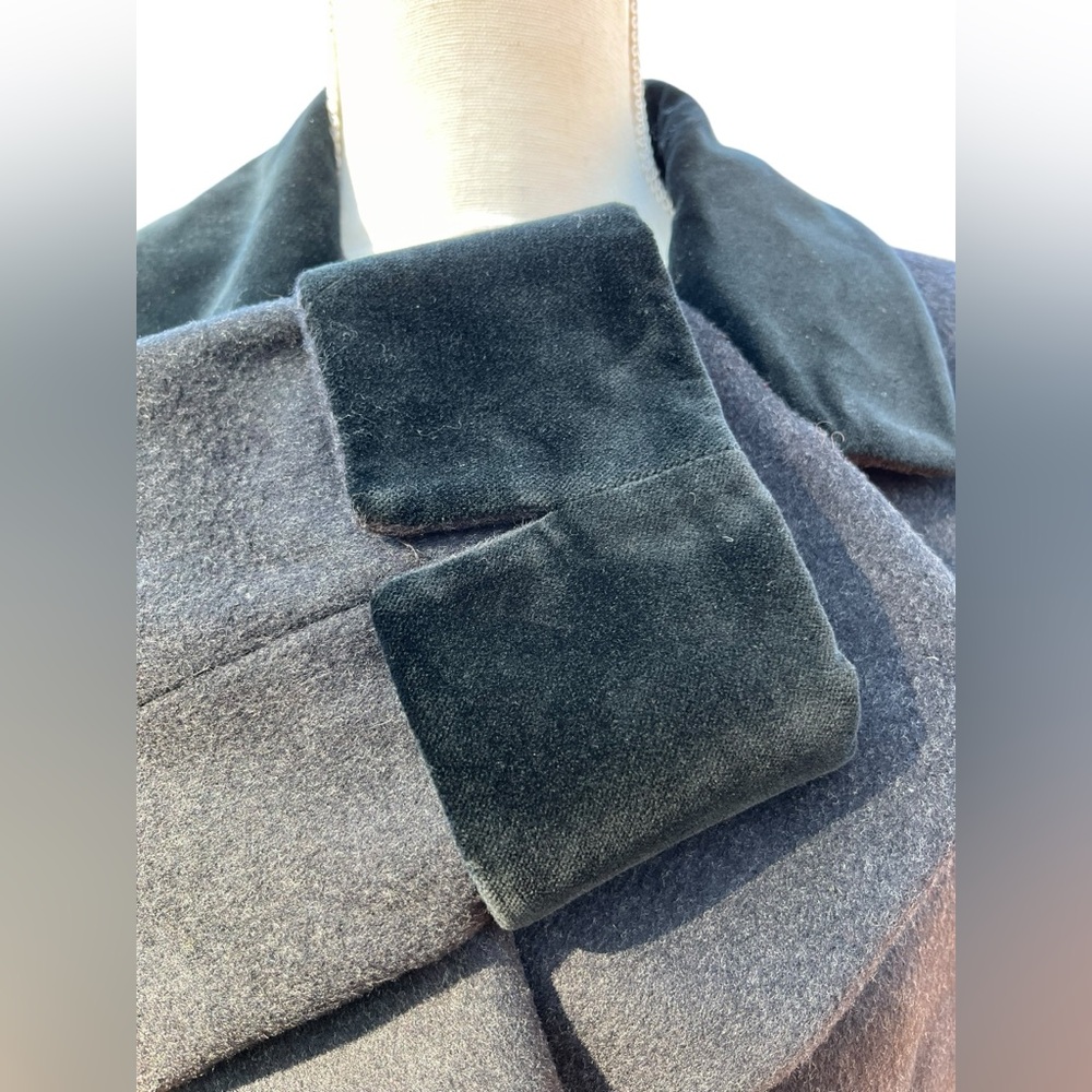 Liz Claiborne 100% Wool Long Coat Petite 12P Velvet Trim Double Breasted - Picture 8 of 17